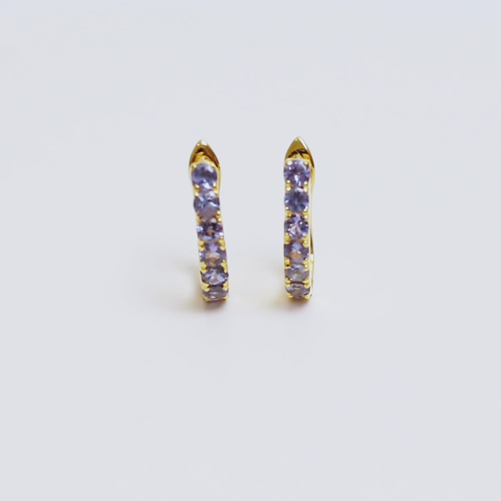 Tanzanite Huggie Hoop Earrings in 18K Gold