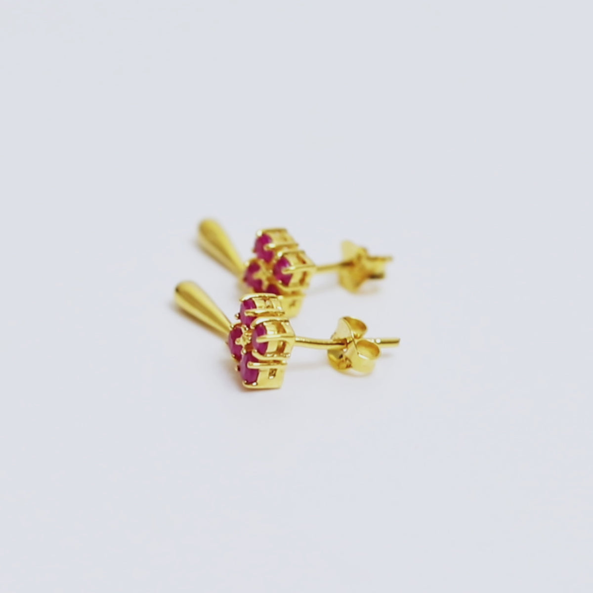 Modern Ruby Drop Earrings in 18K Gold