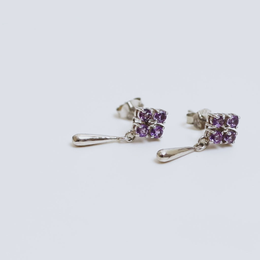 Natural Amethyst Dangle Drop Earrings in 925 Sterling Silver