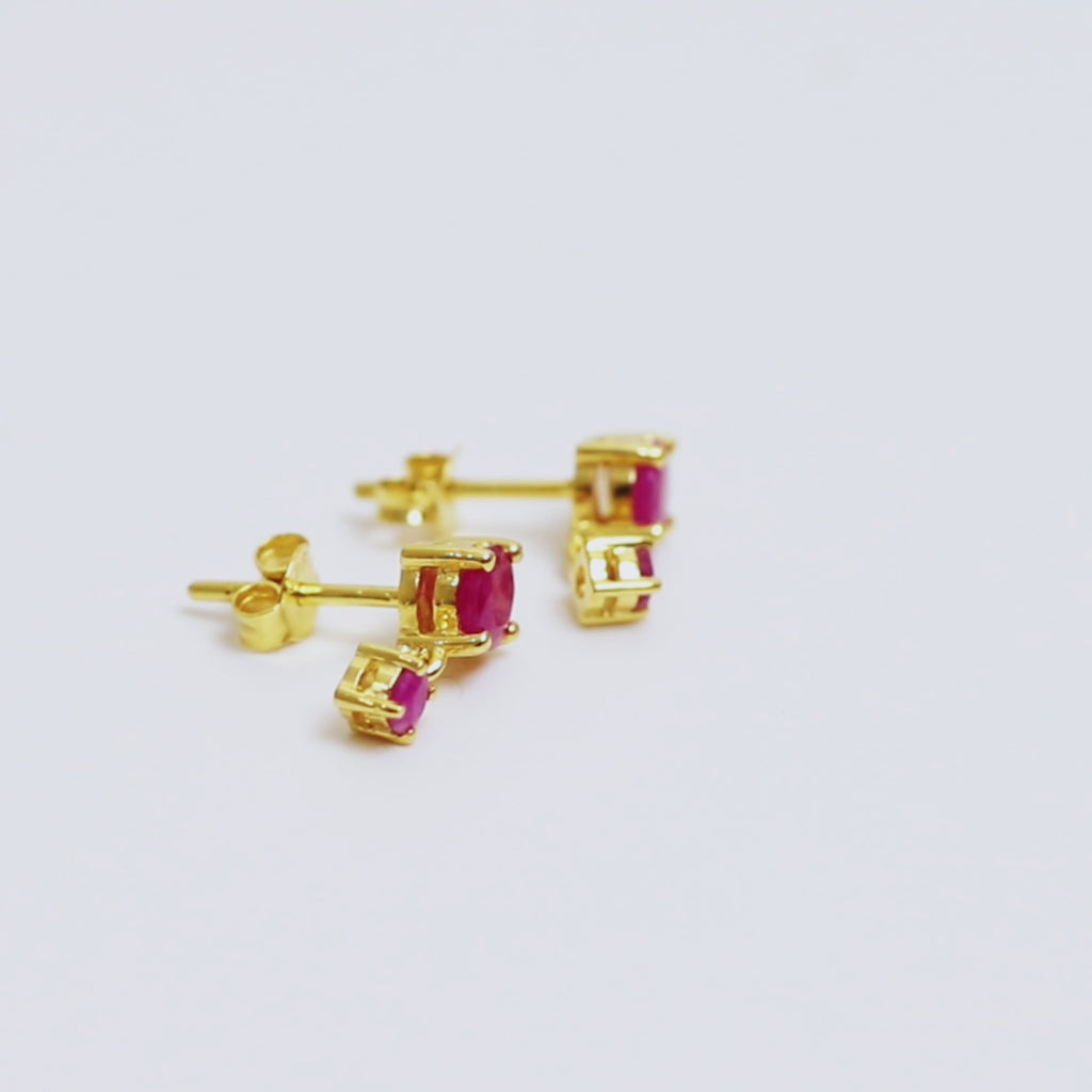 Natural Ruby Drop Earrings in 18K Gold