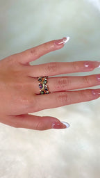 Artisan floral ring featuring natural multi gemstones