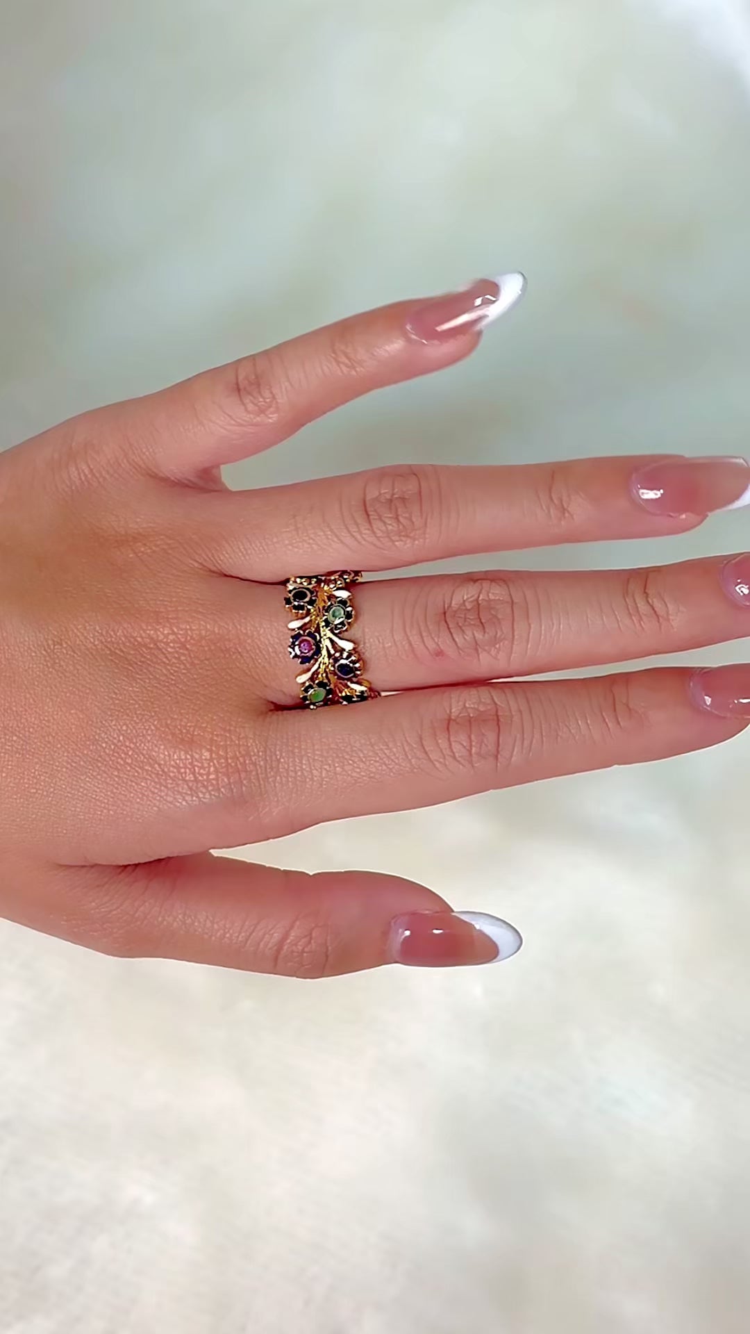 Artisan floral ring featuring natural multi gemstones