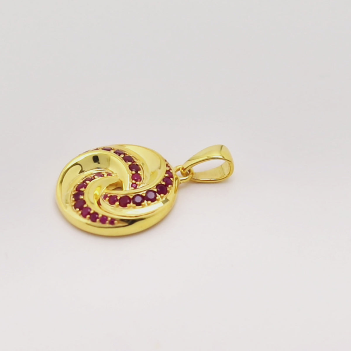 Luxury Ruby Twisted Pendant in 18K Gold-Plated Sterling Silver