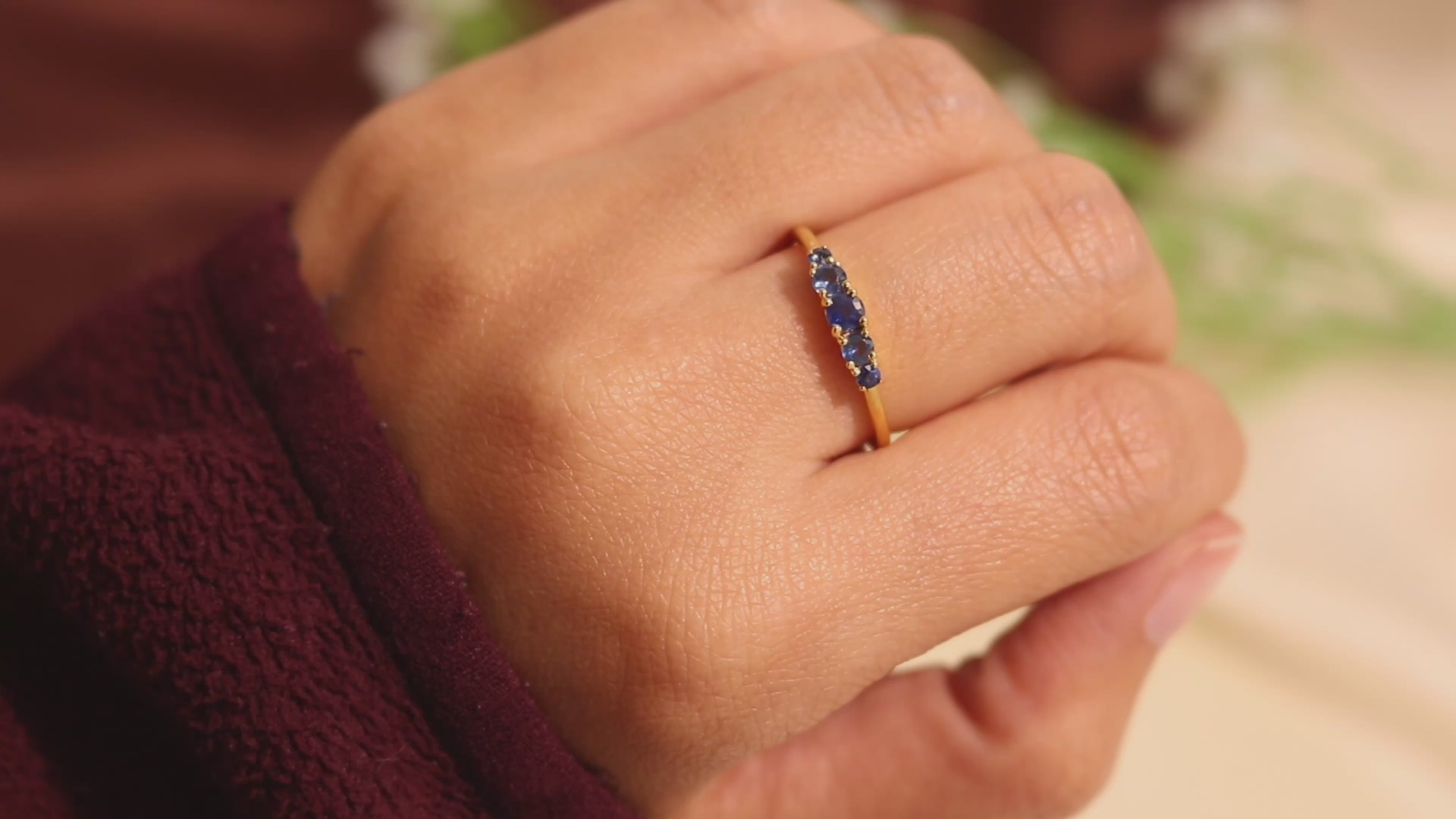 Natural Blue Sapphire Five Stone Ring in 18K Gold