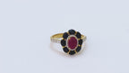 Gold plated ruby and sapphire ring crafted in 925 sterling silver