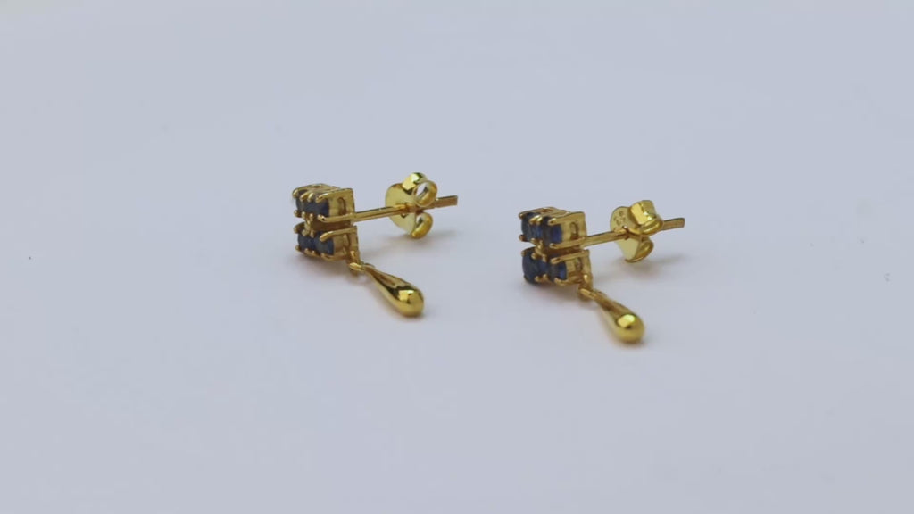 Atelier – PetalTeardrop Sapphire Earrings – 14K Gold Plated Silver