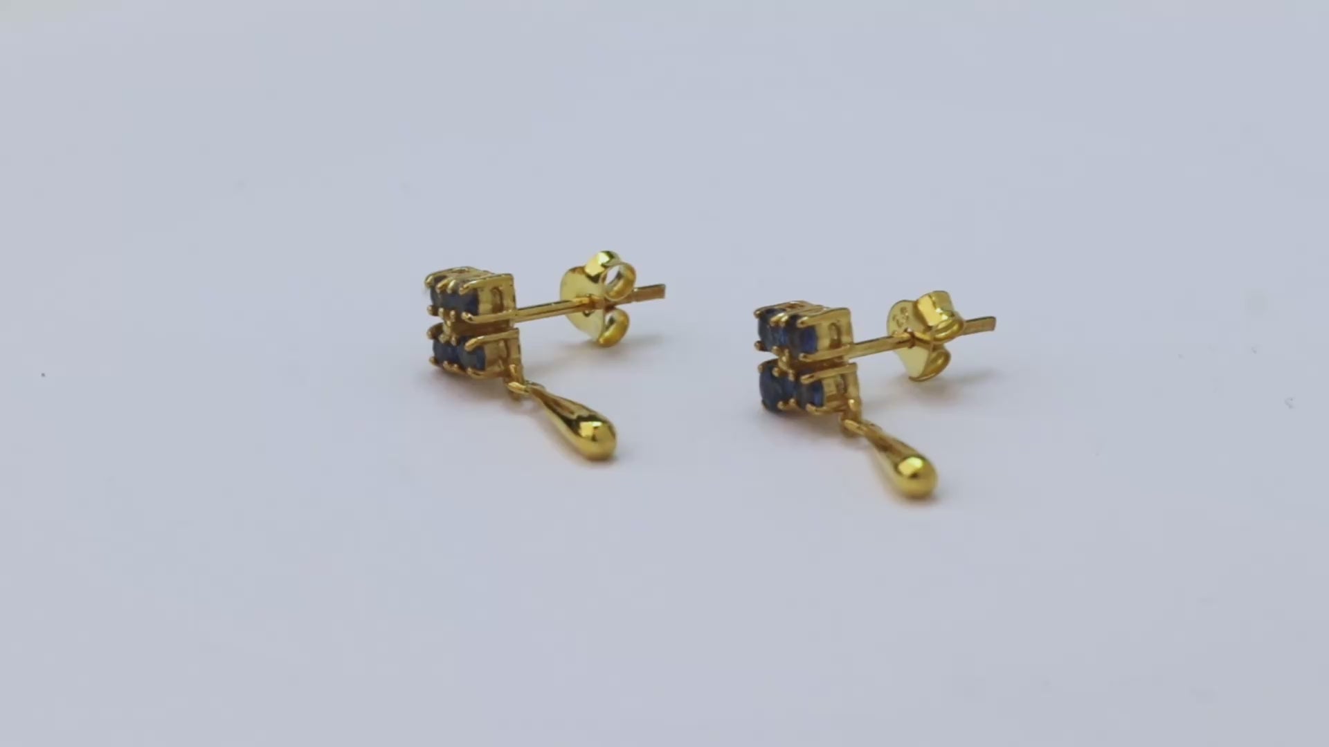 Atelier – PetalTeardrop Sapphire Earrings – 14K Gold Plated Silver