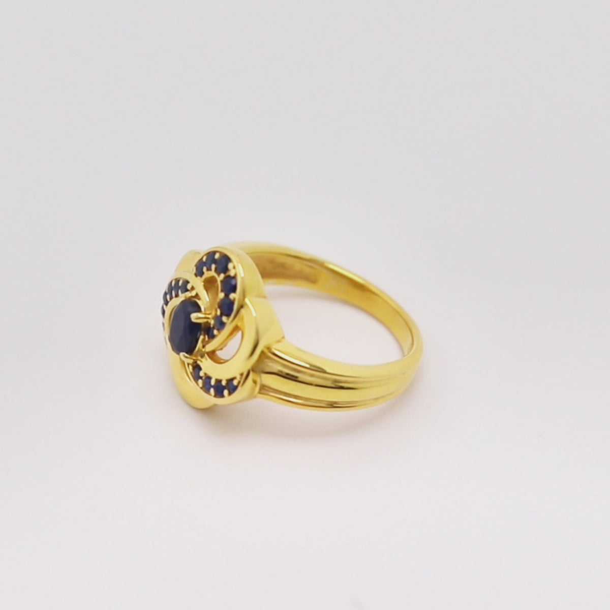 Luxury Blue Sapphire Engagement Ring in 18K Gold-Plated Sterling Silver