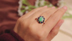 Emerald & Blue Sapphire Flower Halo Ring in 18K Gold-Plated Sterling Silver