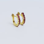 Pink Tourmaline Huggie Hoop Earrings in 18K Gold