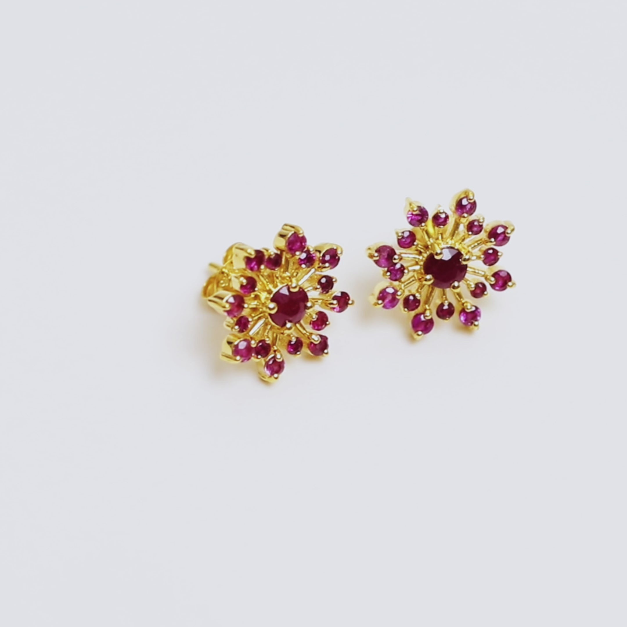 Ruby Snowflake Stud Earrings in 18K Gold