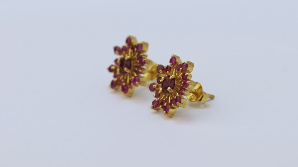 Atelier – Scarlet Ruby Sunburst Studs – 14K Gold Plated Silver