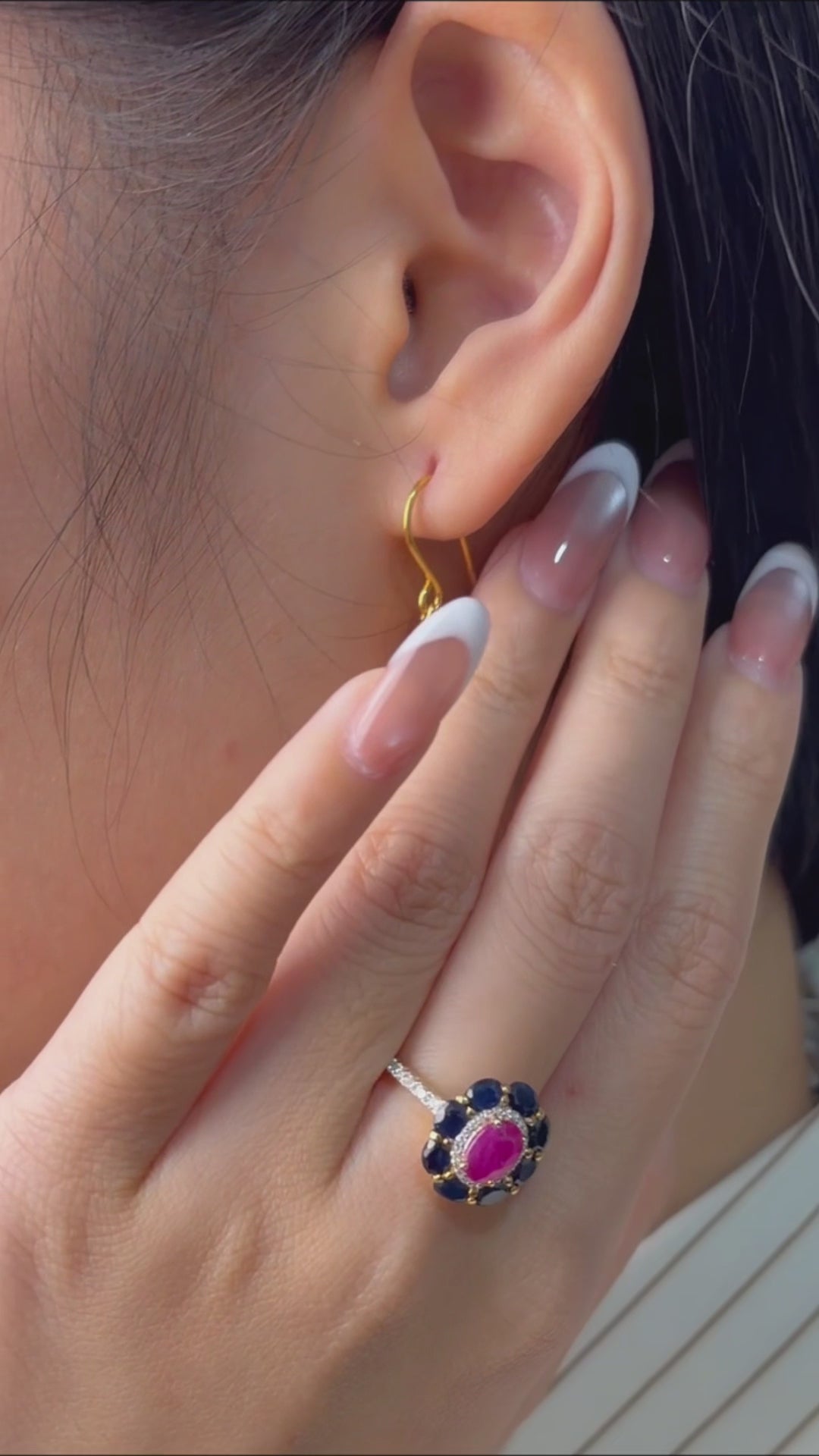 Blue and red flower earrings with gold plated finish