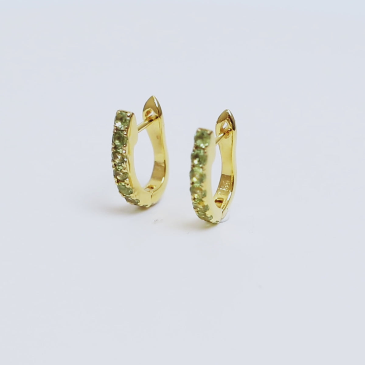Peridot Huggie Hoop Earrings in 18K Gold