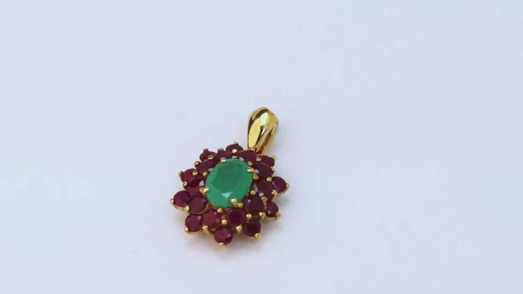 Atelier – RegalBloom Ruby–Emerald Pendant – 14K Gold Plated Silver