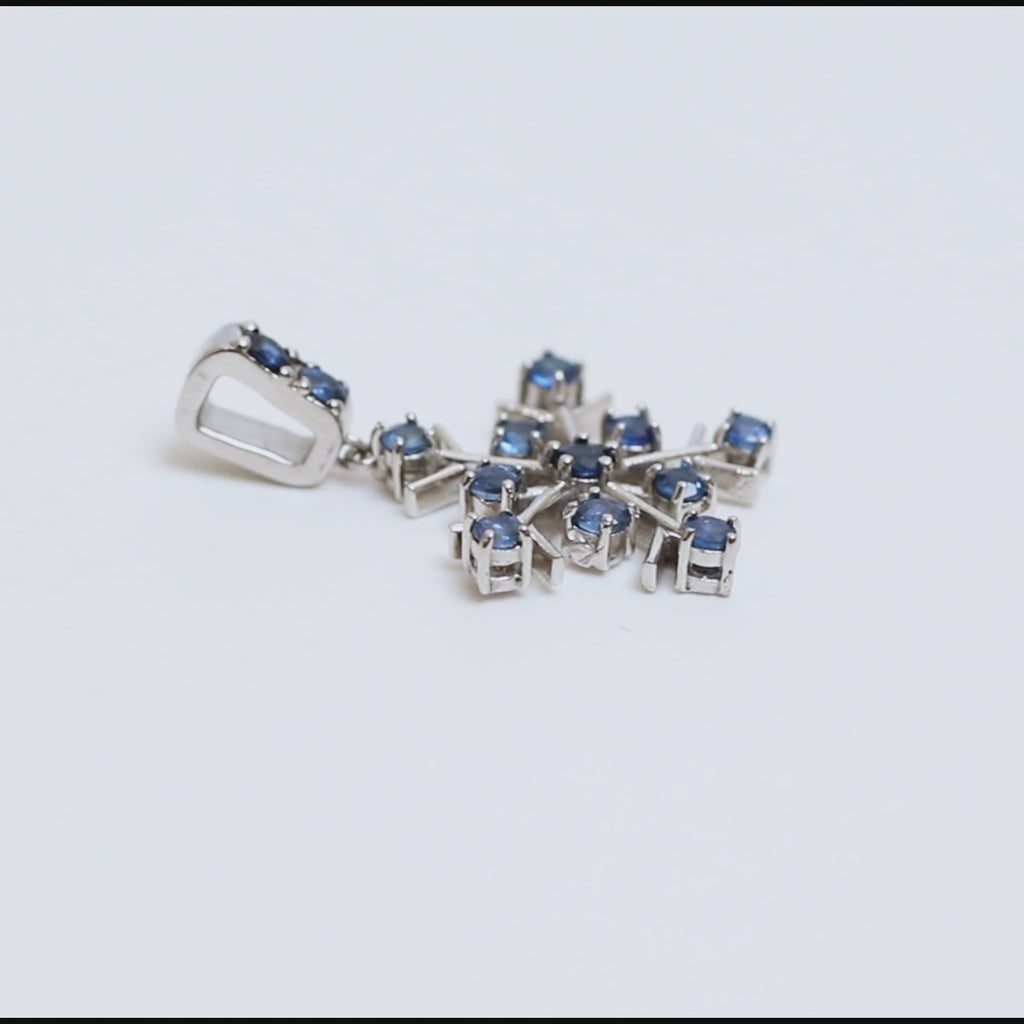 Blue Sapphire Snowflake Pendant in 925 Sterling Silver