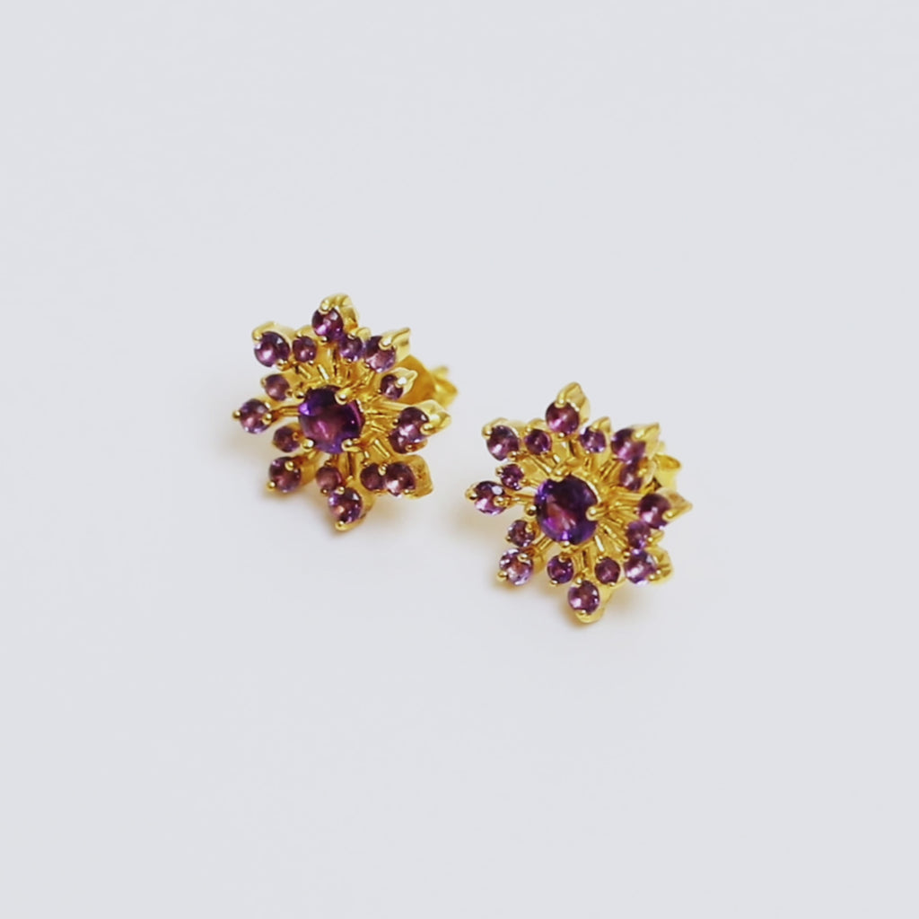 Amethyst Snowflake Stud Earrings in 18K Gold