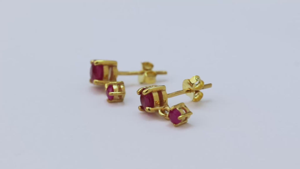 Signature – Ruby Duo Drop Earrings – 14K Gold Plated Silver
