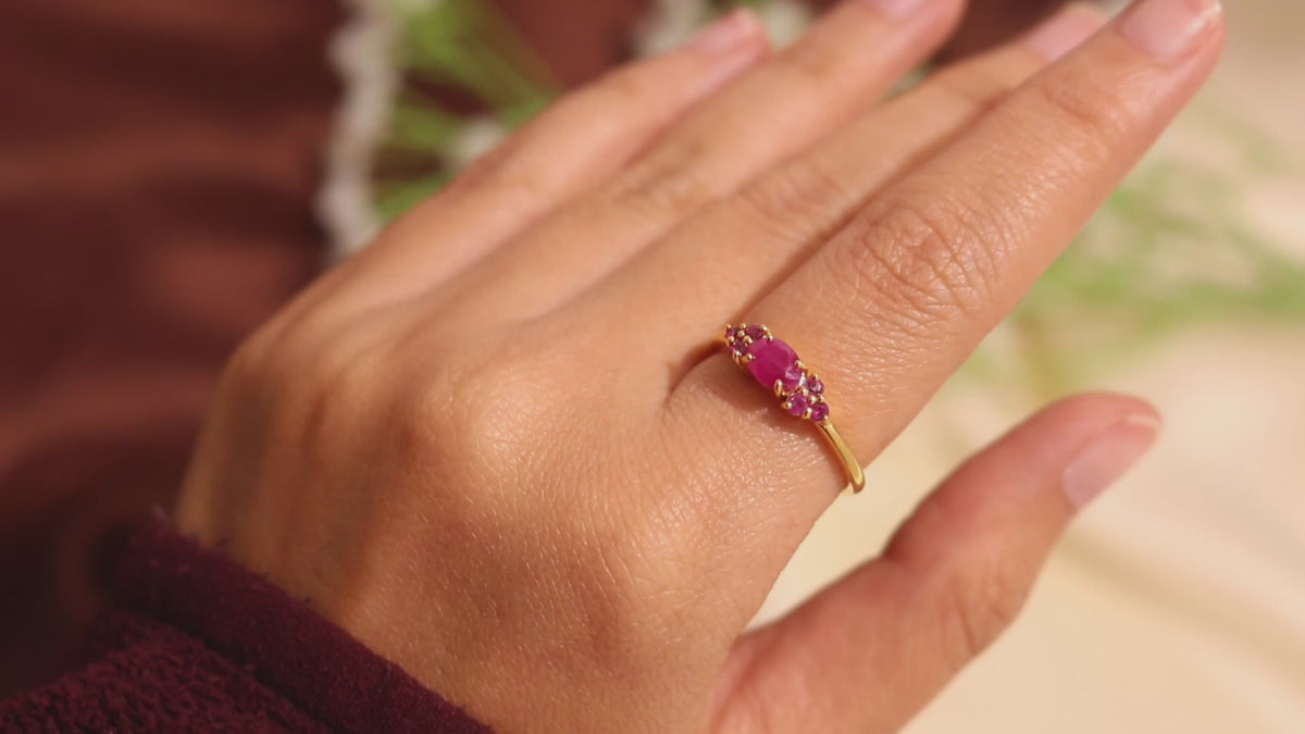 Natural Ruby Cluster Ring in 18K Gold