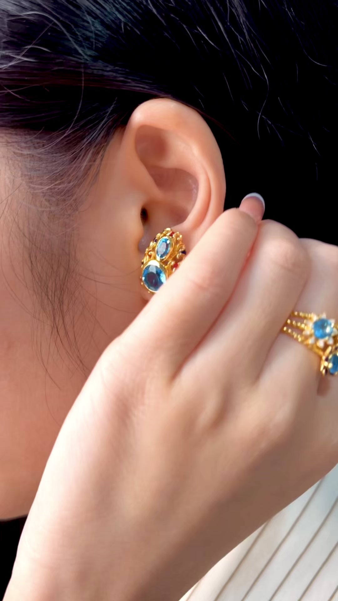 Blue topaz sterling silver earrings with 14K gold plating