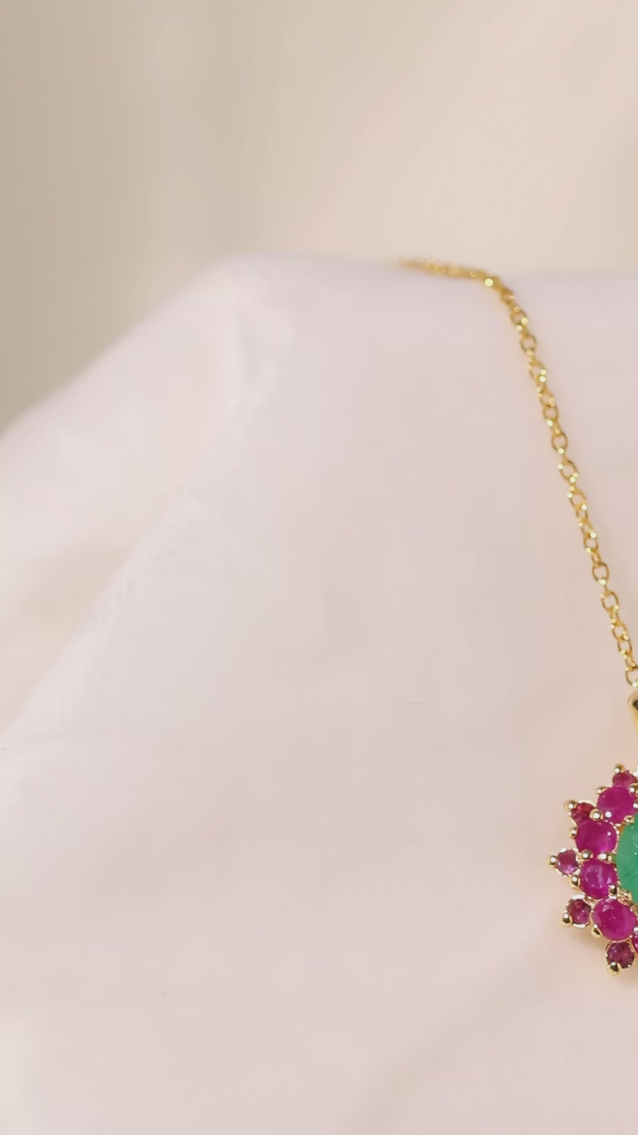 Emerald & Ruby Flower Pendant in 18K Gold