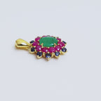 Smaragd & Rubin Blüten-Anhänger in 18K Gold